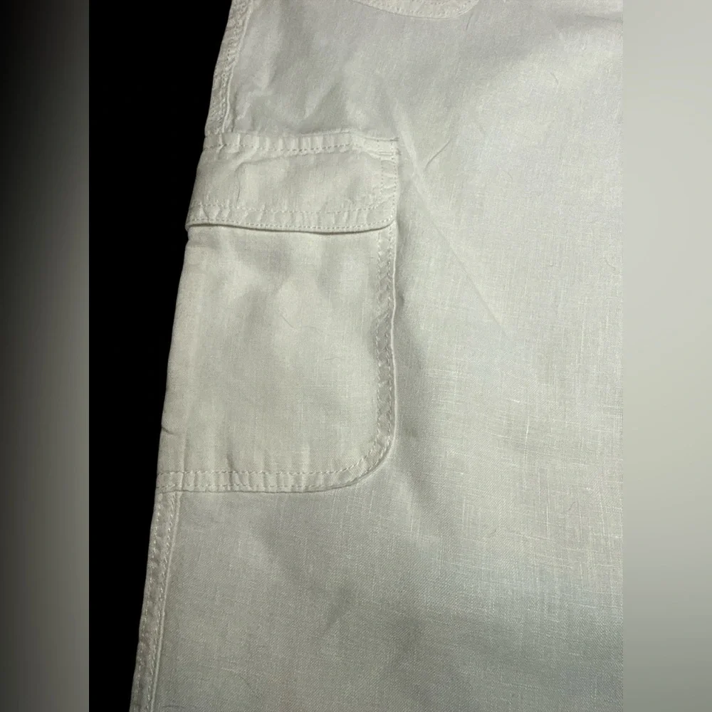 White Nicole Miller 100% Linen Cargo Jogger Pants - Picture 4 of 11